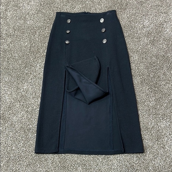 Maeve Dual Split Button Midi skirt size 4 Navy Blue dual slit - Picture 14 of 16